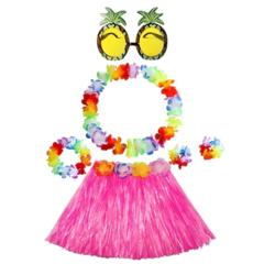 Гавайский набор Алоха (юбка, ожерелье, очки) розовый