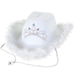 Шляпа Кантри Гламур с перьями и короной на девичник белый