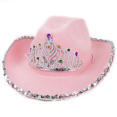 Шляпа Кантри Гламур с пайетками и короной розовая