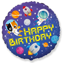 Воздушный шар круг космос С Днем Рождения 46см