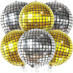 Набор воздушных шаров Диско шар золото-серебро 6шт 55см