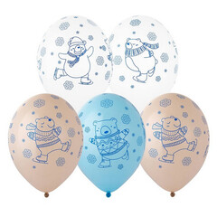 Воздушные шары новогодние Мишки на коньках 10шт