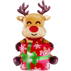 Воздушный Шар на подставке Фигура Олень с подарком, 91см