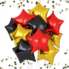 Воздушные шары Звезды 10шт 46см золотой-черный-красный
