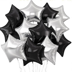 Воздушные шары Звезды 10шт 46см серебро-черный