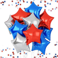 Воздушные шары Звезды 10шт 46см син-сереб-красный