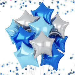 Воздушные шары Звезды 10шт 46см син-сереб-голуб