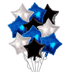 Воздушные шары Звезды 10шт 46см синий-черный-серебро