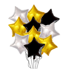 Воздушные шары Звезды 10шт 46см черный-золотой-серебро