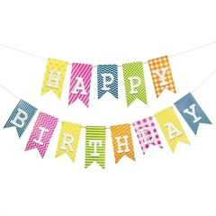 Гирлянда Флажки, Happy Birthday, Ассорти 160 см