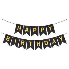 Гирлянда Флажки, Happy Birthday black 500 см, 16*12 см