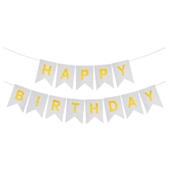 Гирлянда Флажки, Happy Birthday серебро 500 см, 16*12 см