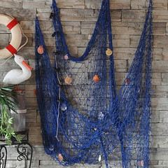 Декоративная рыбацкая сеть синяя с декором 4мх2м