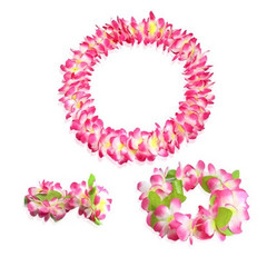 Гавайский набор Алоха пышно-розовый (лея, венок, 2 браслета)