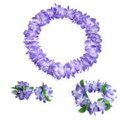 Гавайский набор Алоха пышно-фиолетовый (лея, венок, 2 браслета)