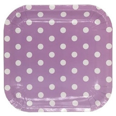 Тарелки квадратные в горошек фиолетовые