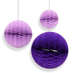 Набор бумажных шаров фиолетовый 10-15-20 см